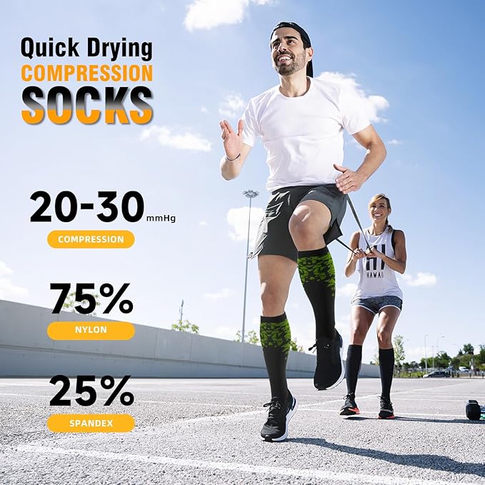 cerpite Compression Socks for Women & Men 6 Pairs Knee High Compression Socks 20-30 mmhg Best for Running,Nurse,Travel