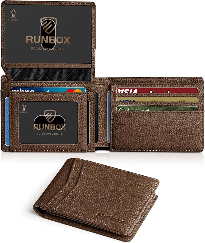 RUNBOX Wallet for Men -Slim Rfid Leather Mens Bifold Novelty Wallets 2 ID Window With Gift Box Men's Accessories | Slim