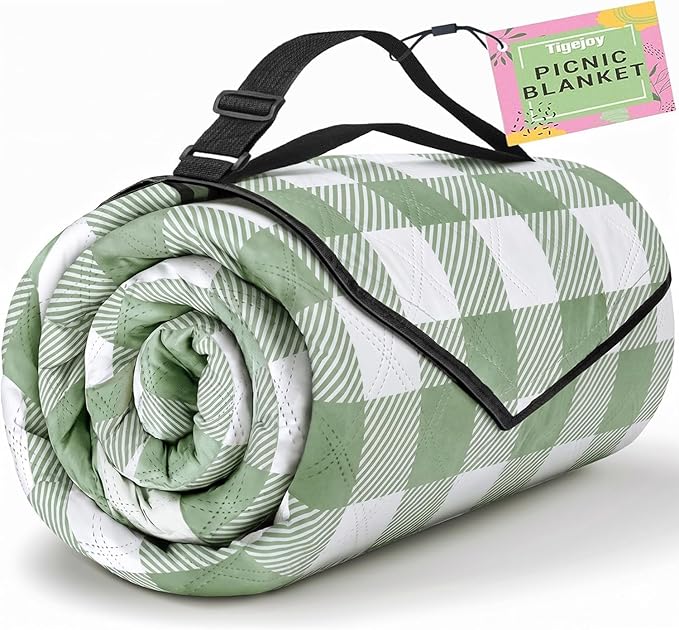 TigeJoy Extra Large Picnic Blanket Waterproof Foldable 60''x80'', Outdoor Picnic Mat Beach Blanket Sandproof for Park, Grass, Travel, Hiking, Camping Essentials, Gingham Picnic Blanket
