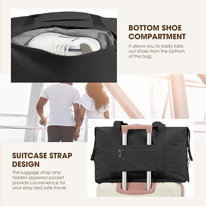 Women's Weekender bag Travel Duffel Bag with Shoe Compartment 21-inch Airline-Approved Carry-On, 2-Piece Overnight Bag Set Personal Item Luggage