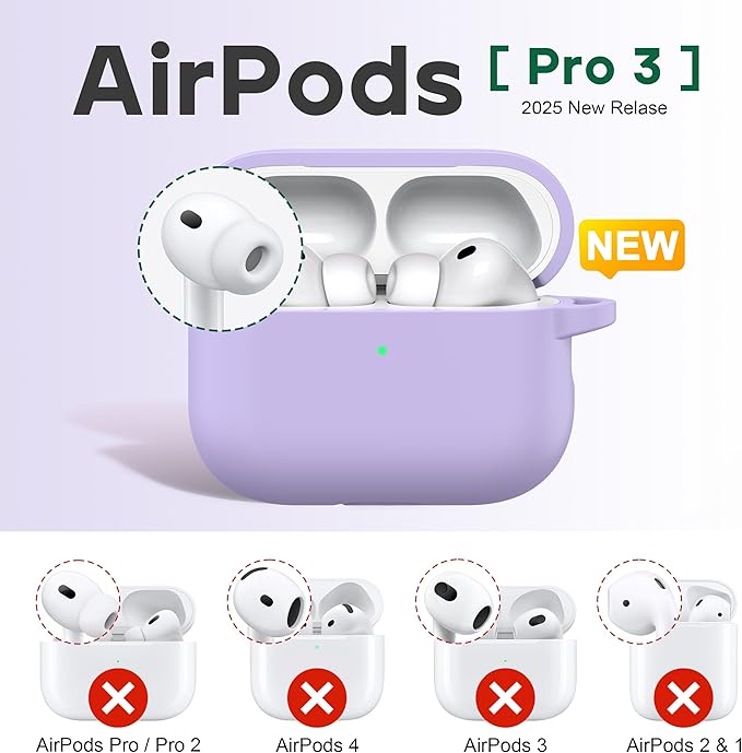 R-fun for AirPods Pro 3 Case (2025), Soft Silicone Protective Case Cover Compatible with Apple AirPods Pro 3rd Generation (USB-C Cable) for Women Men with Cleaning Kit and Keychain, Banana Violet
