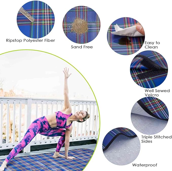 Beach Picnic Blanket, Sandproof Waterproof Camping Blankets Large, Outdoor Sandfree Foldable Mat 55x40in, Oversized Packable Family Mats for Hiking, Camping, Park, Travel, Grass Concert-Blue