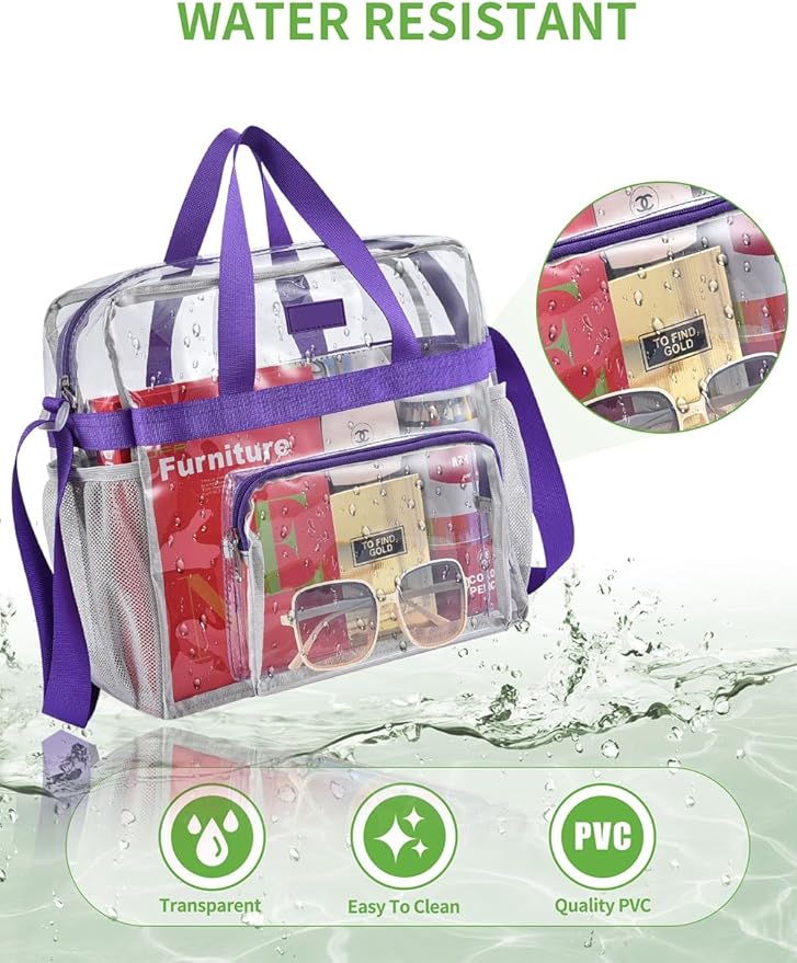 Bagenius Clear Tote Bag Stadium Approved, Game Day Satchel Bag with ‌Non-detachable Reinforced Strap for Concert, Work, Sport