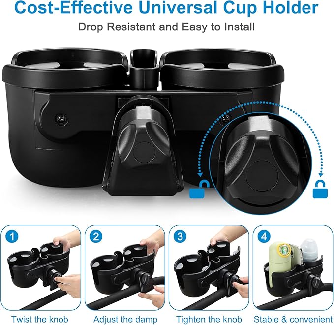 Accmor Stroller Cup Holder with Phone Holder, Bike Cup Holder, Universal Cup Holder for Uppababy Nuna Doona Strollers, 2-in-1 Cup Holder for Walker, Wheelchair, Scooter