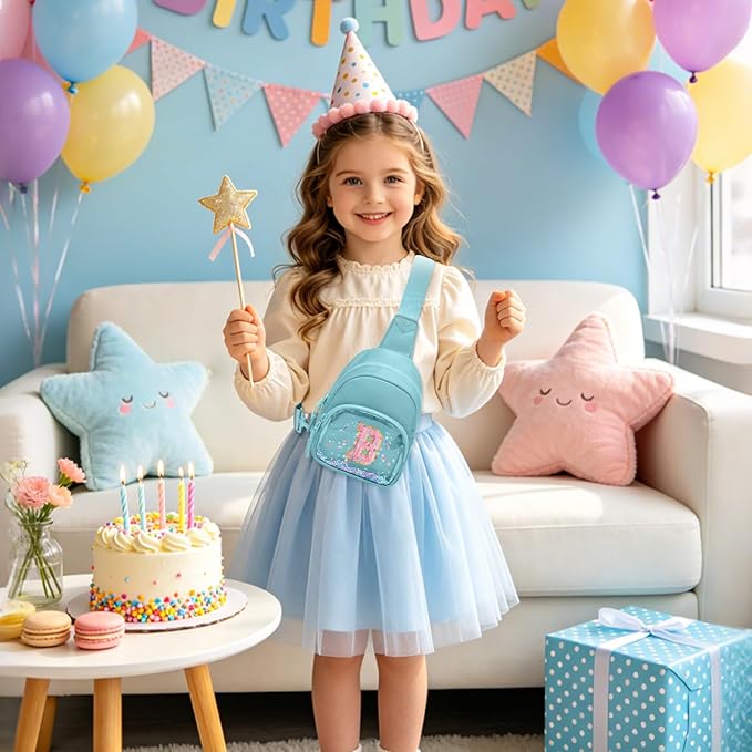Viverte Birthday Gifts for Girls Small Clear Initial Sling Bag Crossbody Bag Purse Fanny Packs Personalized Monogrammed Gifts for Girls (Icing Blue-B)