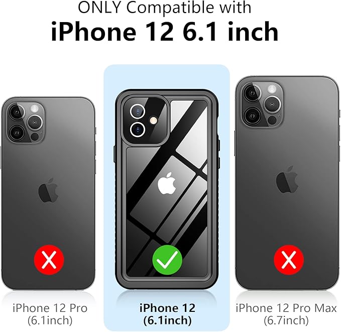 for iPhone 12 Case,Waterproof Non-Slip Shockproof iPhone 12 Waterproof Case,Black