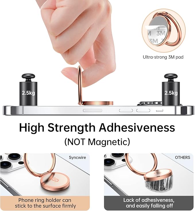 Syncwire Cell Phone Ring Holder Stand, 360 Degree Rotation Finger Ring Kickstand with Polished Metal Phone Grip for Magnetic Car Mount Compatible with iPhone, Samsung, LG, Pixel - Rose Gold