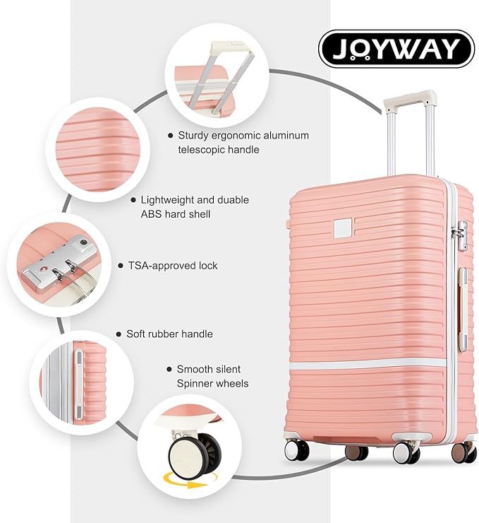 Joyway 28 Inch Large Luggage Hardside Suitcase with Spinner Wheel, Lightweight 3 Piece Suitcase Set with TSA Lock(Pink)