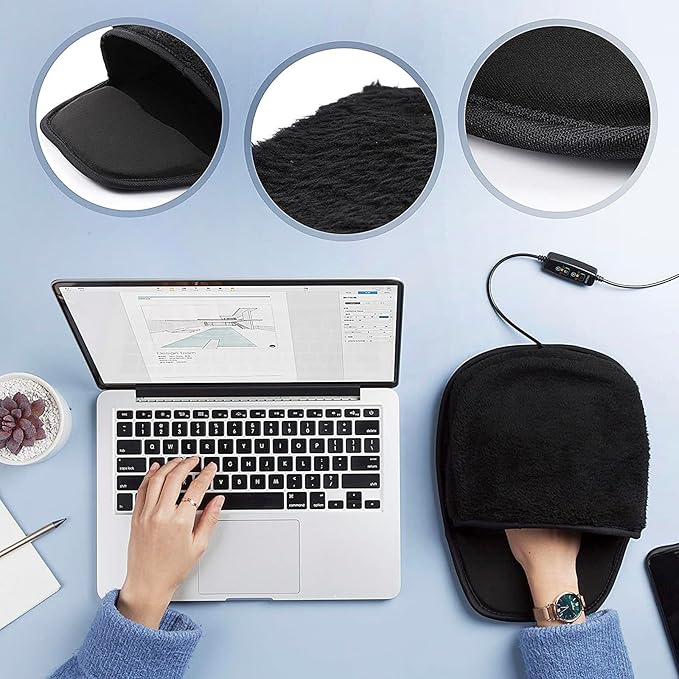 USB Heated Mouse Pad Hand Warmer Ergonomic Heating Gaming Mouse Pad Mat with Wrist Rest for Office Home Computer Laptop Non-Slip Rubber Small Desk Mousepad Christmas Winter Warm Gift