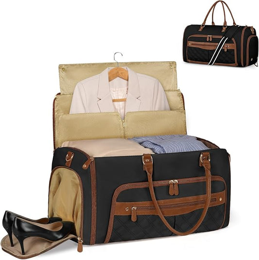 RAINSMORE 2-in-1 Convertible Garment Bag for Travel, 51L Garment Duffel Bag with Hanging Clothes, Carry-On Garment Bag with Shoe Pocket, Foldable Suit Travel Bag, Weekender Bag - Business Trips
