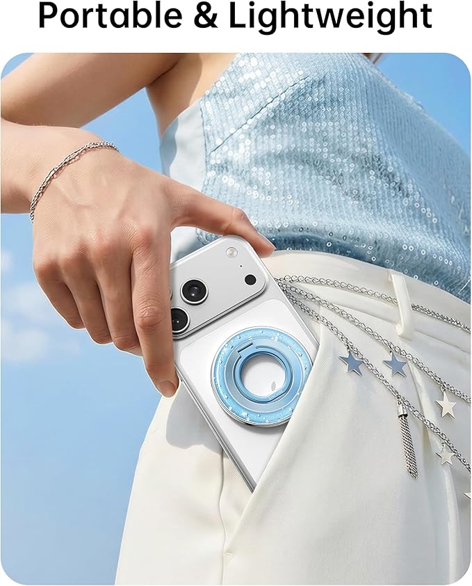 SYNCWIRE Magnetic Phone Ring Holder for MagSafe - Phone Grip Stand with 360° Rotation Finger Ring Kickstand Compatible with iPhone 17 16 15 14 13 12 Pro Max MagSafe Accessories,Frosted Blue