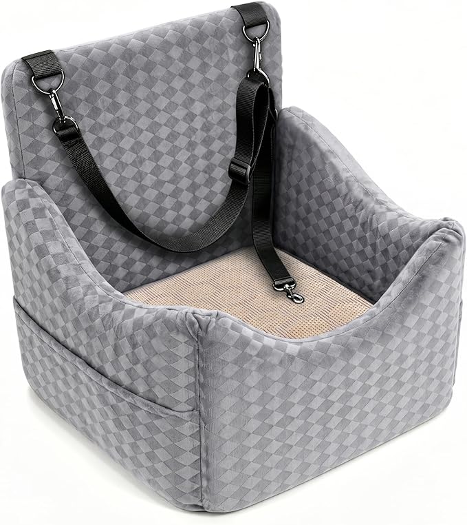 Topmart Dog Car Seat for Small Medium Dogs Under 35lbs, Memory Foam Safety Dog Booster Seat for Front & Back Seat, Cozy Pet Bed for Car with Safety Tether, Storage Pockets, Machine Washable Cover
