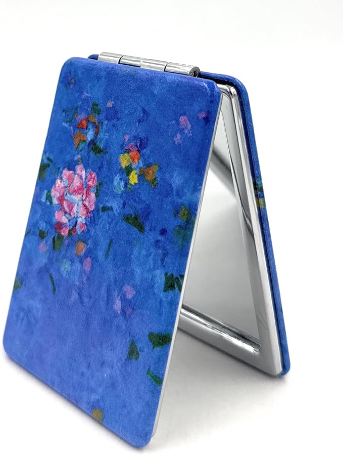 Abstract Flowers Compact Mirror Royal Blue Color Handheld Mirror Finnish Artist Travel Gifts Small Folding Mirrors Foldable and Magnifing
