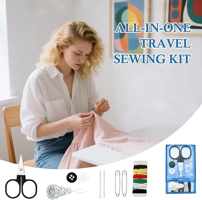 25 Boxes Mini Travel Sewing Kit Quick Fix Sewing Kits Bulk Basic Portable Pre Threaded Needle Emergency Repair Tool for Christmas Gifts Beginner Traveler Home Hotel (Blue)