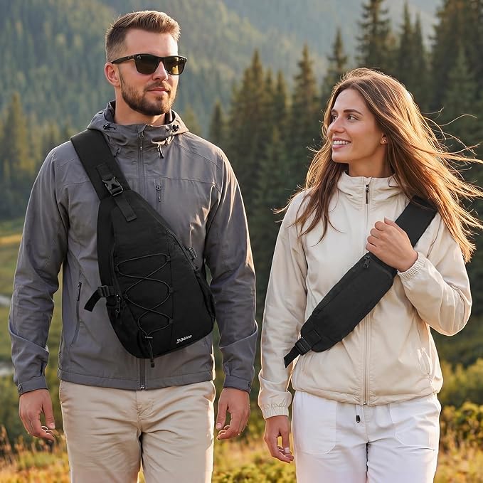 G4Free Sling Bag for Men Women, RFID Blocking Crossbody Bags, Hiking Daypacks Small Sling Backpack Chest Shoulder Bag Travel - Black