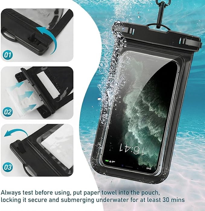 Waterproof Phone Pouch, with Interior Card Pocket, Large Waterproof Phone Case for iPhone 17 16 Pro Max, IPX8 Cellphone Dry Bag, Beach Cruise Ship Essential,1 Pack Translucent Black-8.3″