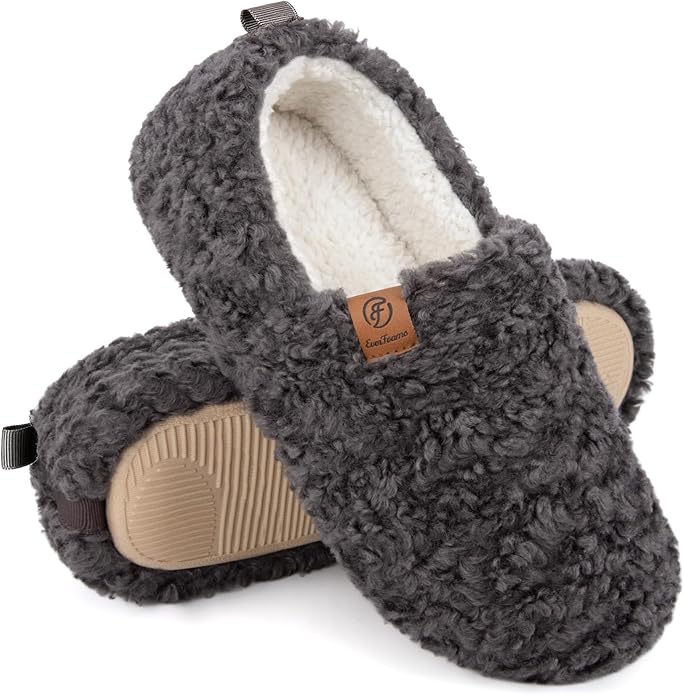 EverFoams Women’s Soft Curly Full Slippers Memory Foam Lightweight House Shoes Cozy Loafer with Polar Fleece Lining