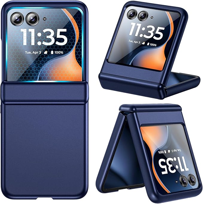 VEGO for Motorola Razr 2026/2025/2024 Case with Built-in Screen Protector[Anti-Scratch] Hinge Protection Full Body Shockproof Wireless Charging Phone Case for Moto Razr 2026/2025/2024-Blue