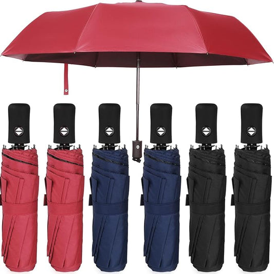 Jexine 6 Pcs Windproof Travel Umbrella for Rain Compact Small Automatic Lightweight Portable Umbrella for Men Women Backpack