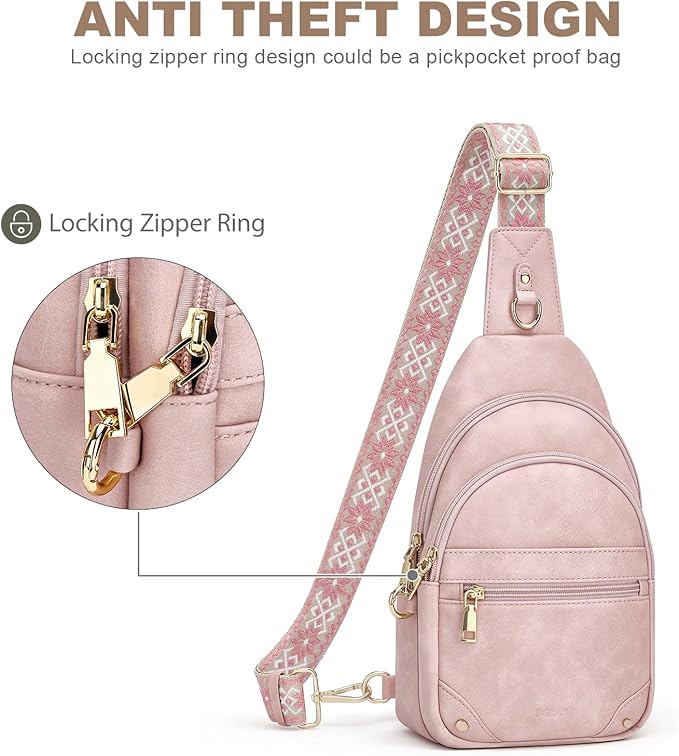 SYTRAH Anti Theft Crossbody Bags for Women, RFID Sling Bag Travel Purse, RFID Cross Body Purses Chest Bag for Travel Pink