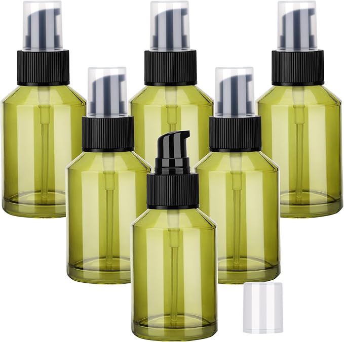 Segbeauty 6pcs 2oz Glass Travel Lotion Container Refillable, Small Travel Containers for Creams, 60ml Mini Empty Lotion Bottles with Pump Dispenser, Cosmetic Skincare Containers Sample Cream Bottle