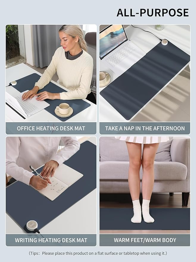PAIDU Heated Mouse Pad Hand Warmers, Electric Warm Office Desk Mat, 31.5" x 13", 3 Control Levels Temperature 3 Hours Auto Shut-Off, Suitable for Home/Offices Computer Keyboard Pads (Navy Blue)
