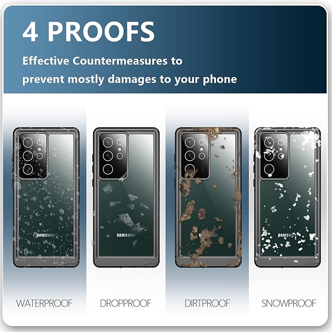 SPIDERCASE Designed for Samsung Galaxy S22 Ultra Case, Waterproof Built-in Screen Protector Full Protection Heavy Duty Shockproof Case, Green/Clear