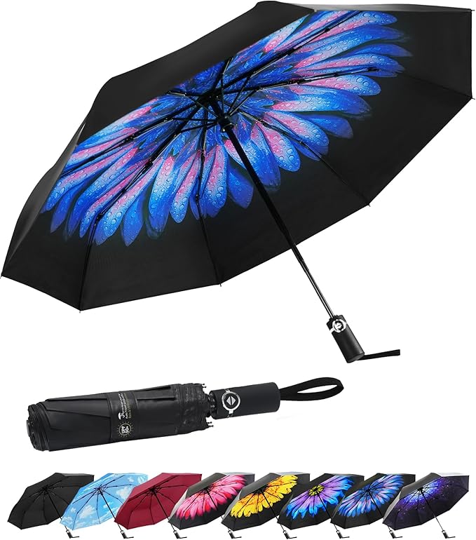 SY COMPACT Travel Umbrella for Rain, Windproof Automatic Compact Umbrella, UV Sun Protection, Lightweight Waterproof Travel Size for Backpack & Car, Factory Direct