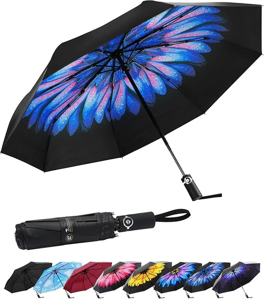 SY COMPACT Travel Umbrella for Rain, Windproof Automatic Compact Umbrella, UV Sun Protection, Lightweight Waterproof Travel Size for Backpack & Car, Factory Direct