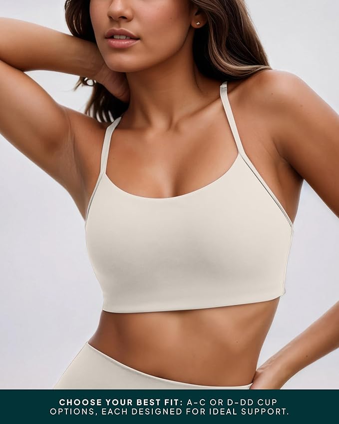 PAVOI ACTIVE Yoga Racerback Bras for Women - Buttery Soft Low Support Scoop Neck Y-Back Thin Strap Sports Bra - FlexFlow