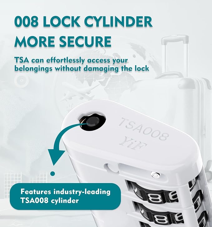ANVIL TSA Approved Luggage Locks with Search Alert Indicator, 4-Digit Combination Suitcase Lock, Advanced TSA008 Core Heavy Duty Anti-Theft Travel Lock for Double Zippers, Backpacks