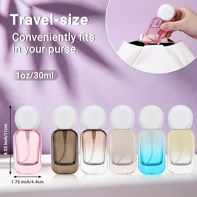 Segbeauty 1oz Fine Mist Glass Travel Spray Bottles for Toileties, 2pcs Square Pink Refillable Perfume Atomizer with Round Cap, 30ml Empty Cologne Sprayer, Liquids Essentials Container for Travel
