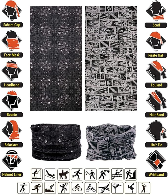 VANCROWN Headband Neck Gaiter Head Wrap Headwear Face Mask Magic Scarf Bandana for Men and Women