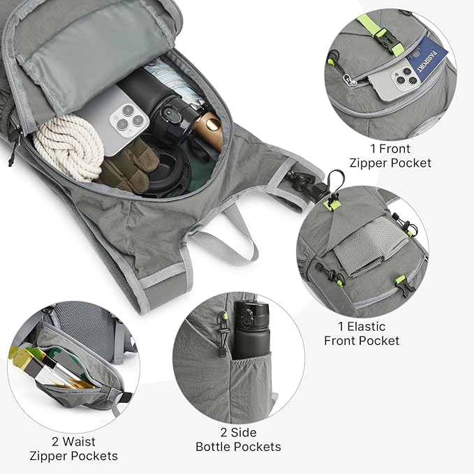 G4Free 20L Hiking Backpack with Waist Strap for Women Men, Lightweight Waterproof Daypack for Travel Camping Outdoor, Grey