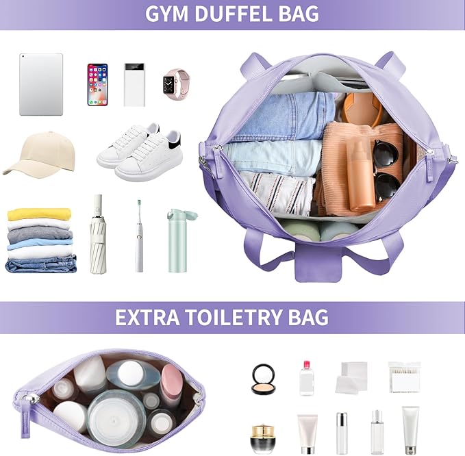 ETRONIK Gym Bag for Women, Personal Item Travel Bag with Shoes Compartment, Weekender Overnight Duffel Bag with Wet Pocket, Carry On Bag for Women, Travel, Gym, Weekend