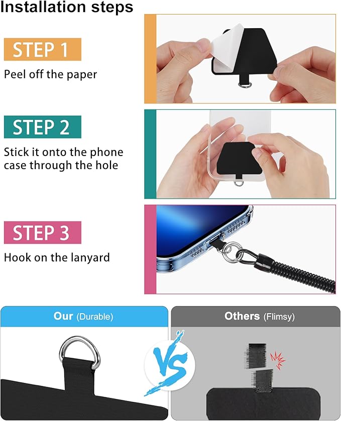 SHANSHUI Phone Lanyard Tether, Stretchy Phone Strap Patch Anchor Outdoor Climbing Hook Compatible for Most Smartphones
