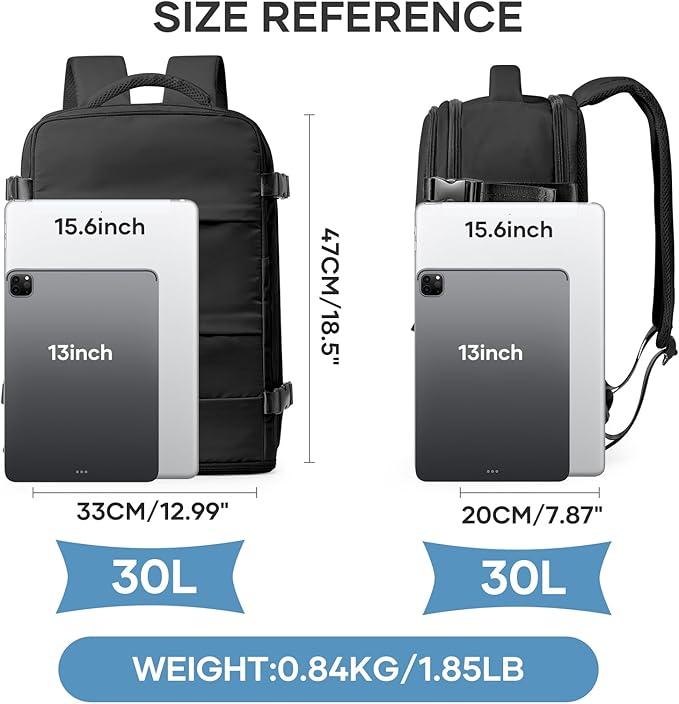 coowoz Travel Backpack For Women Men,Carry On Backpack Flight Approved,Hiking Backpack Water-Resistant Outdoor Sports Rucksack Casual Daypack Fit 15.6 Inch Laptop Shoes Compartment (Black)