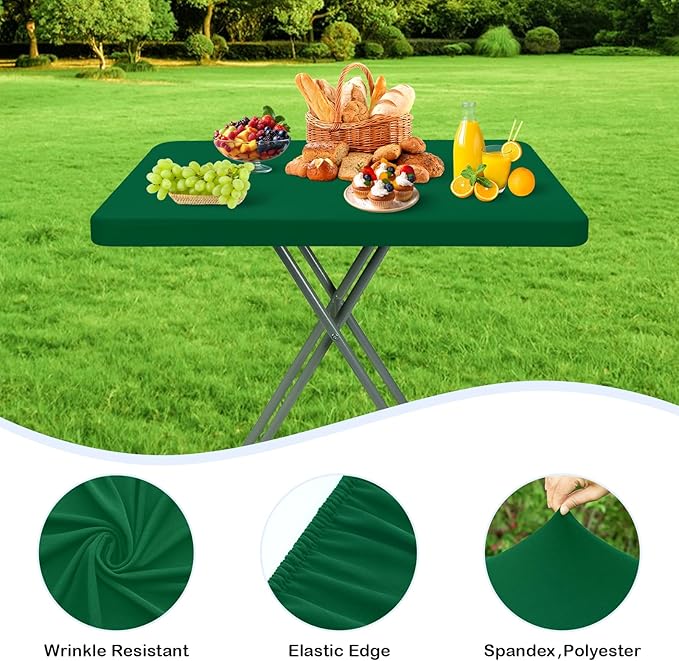Wolkemer 2 Pack Green Fitted Tablecloth 20x30 Inch Rectangle Elastic Edges Table Cloth, Spandex Stretch Table Cover with Machine Washable Fabric for Wedding Party Picnic Dining Indoor Outdoor
