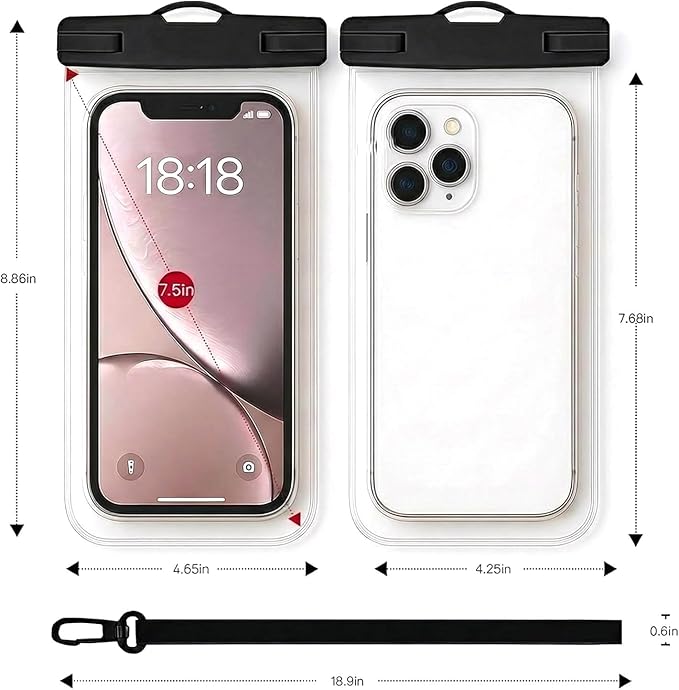 1/2 Pack Waterproof Phone Pouch Compatible with iPhone 17 16 15 Pro Max & Galaxy S24+/S23 7in Waterproof Phone Case, IPX8 Beach Travel Must Haves, Beach Essentials, Black and Red, 2 Pack