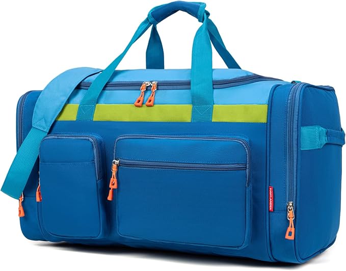 Large Kids Duffle Bag for Travel, Overnight, or Weekender, 22" inch (Blue)