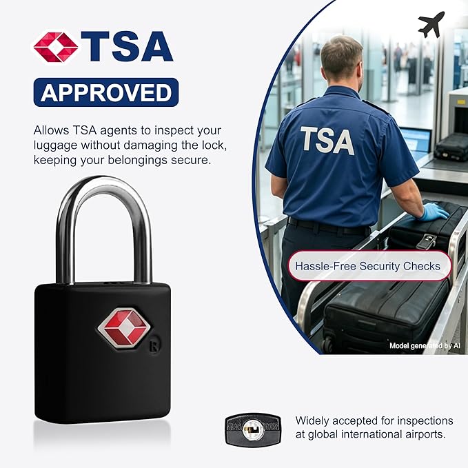 TSA Locks for Luggage with Keys, Luggage Locks TSA Approved 4 Pack, International Travel Essentials, Small Padlock with Key, Mini Padlock for Suitcase, Backpack, Bag, Zipper, Case, Box