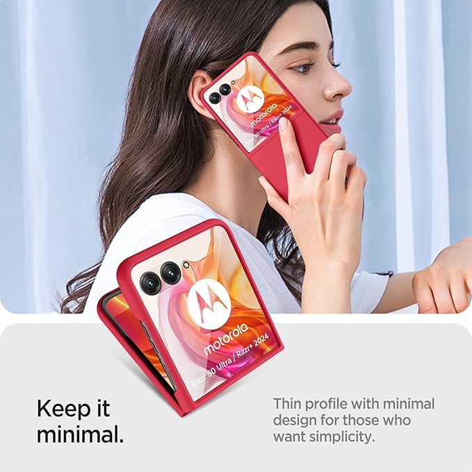 Miimall Slim fit for Motorola Razr Plus 2024 Case, Moto Razr+ 2024 Case with Hinge Ultra Thin Matte Hard PC Anti-Slip Light-Weight Shock-Proof Full Body Cover Phone Case for Moto Razr 2024 Plus,Red