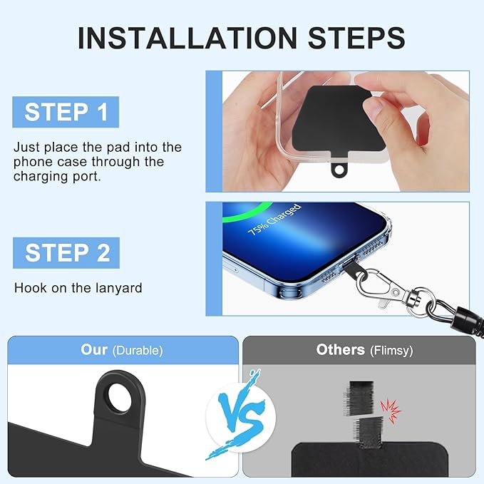 SHANSHUI Phone Lanyard Tether, Stretchy Phone Strap Patch Anchor Outdoor Climbing Hook Compatible for Most Smartphones