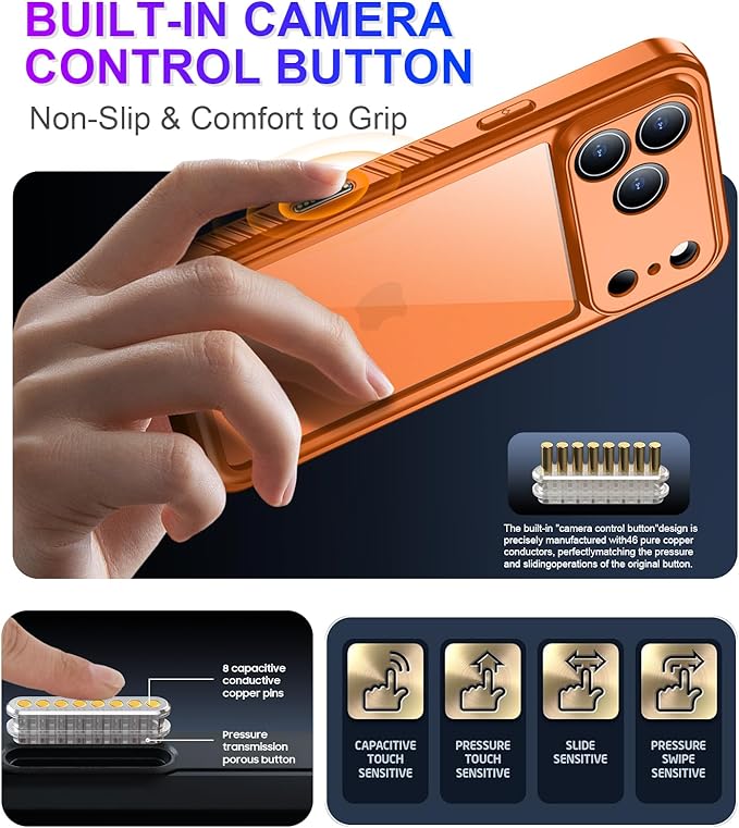 Compatible with iPhone 17 Pro Max Case,Waterproof Built-in Screen & Camera Protector IP68 Underwater Full Body 17FT Military Dropproof Shockproof Phone Case 6.9"-Orange/Clear