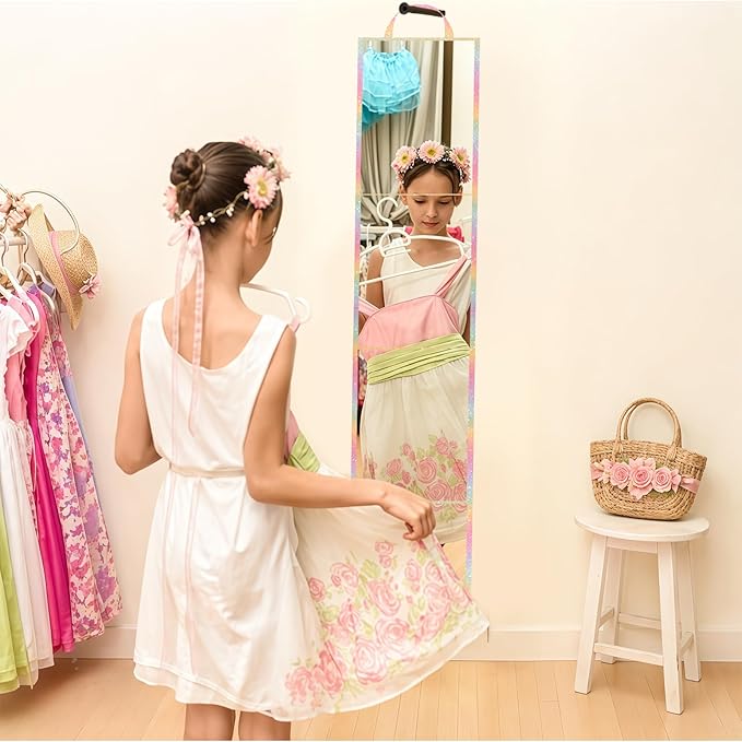 Foldable Full Length Mirror, 2 in 1 Hangable & Tabletop Acrylic Mirror, Portable Travel Mirror with Handle for Dance Bedroom Wardrobe Stage Makeup Checks Camping Outdoor Use (47" x 12.5", Four-Fold)