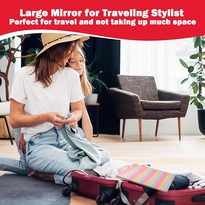 Foldable Full Length Mirror, 2 in 1 Hangable & Tabletop Acrylic Mirror, Portable Travel Mirror with Handle for Dance Bedroom Wardrobe Stage Makeup Checks Camping Outdoor Use (47" x 12.5", Four-Fold)
