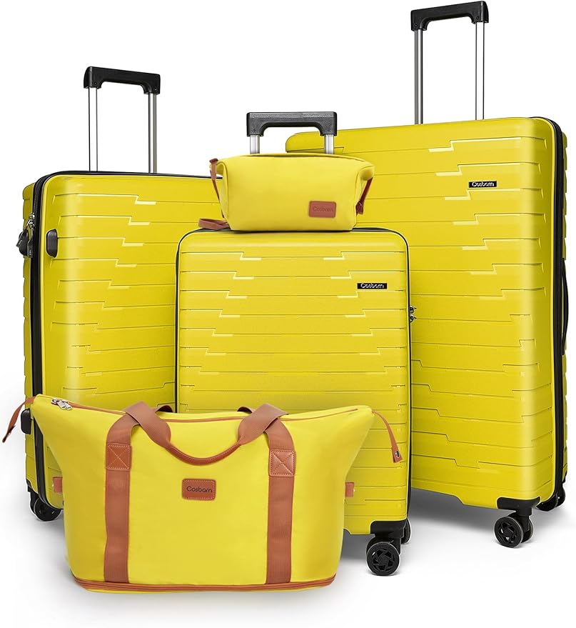 Cosbarn Luggage Sets 5 Piece, Suitcases with Wheels, PP Hard Case Luggage with Upgraded Shock-absorbing Spinner Wheel&TSA Lock, Carry On Luggage Set (LightYellow, 5 Piece Sets (20/24/28/DB/TB))