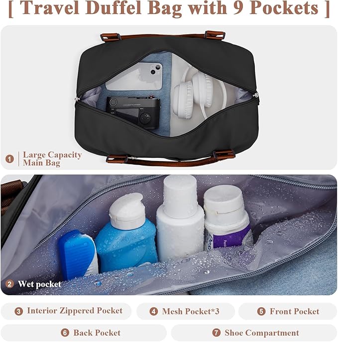 Travel Duffel Bag with Shoes Compartment, Overnight Weekender Bags for Women,Carry on Personal Item Bag，Extra Large