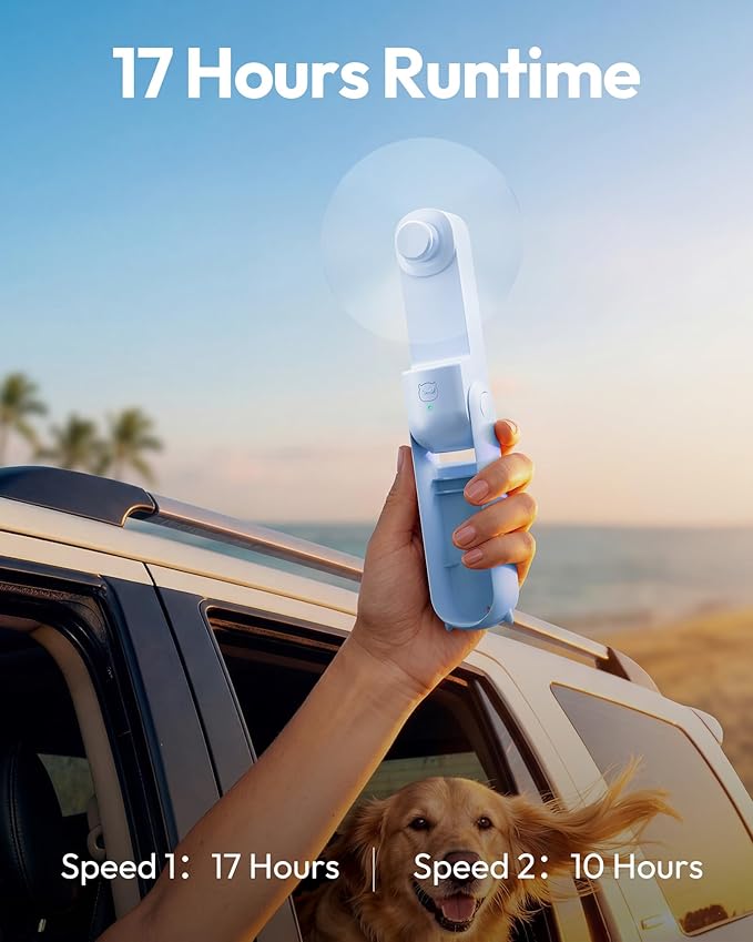 Gaiatop Portable Handheld Fan, 3 in 1 Mini Fan Handheld [17h Max Cooling], Foldable Personal Fans Pocket Design, USB Travel Fans Portable, Lash Trip Summer Essential Cute Gifts for Women Girl, Blue