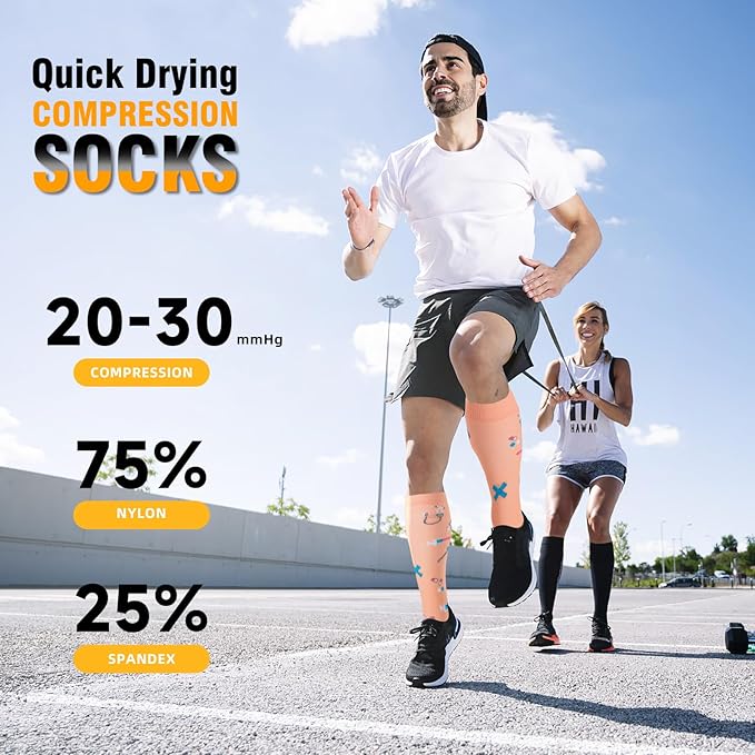cerpite Compression Socks for Women & Men 6 Pairs Knee High Compression Socks 20-30 mmhg Best for Running,Nurse,Travel